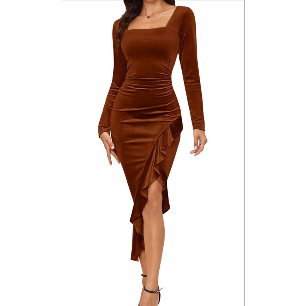 NEW Elegant Velvet Long Sleeve Bodycon Mermaid Dress XS
